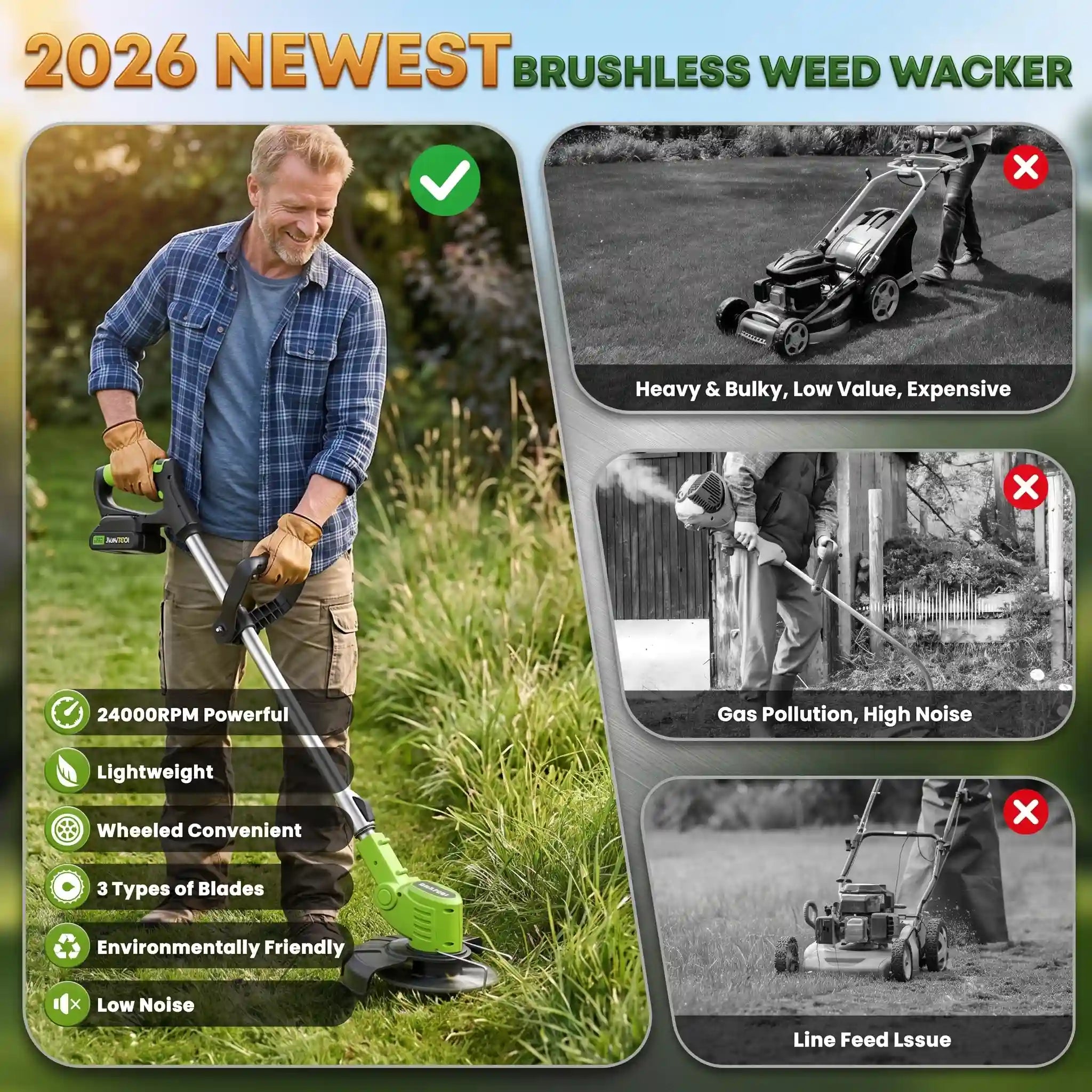 3 In 1 Cordless Grass Trimmer, Weed Eater and Edger